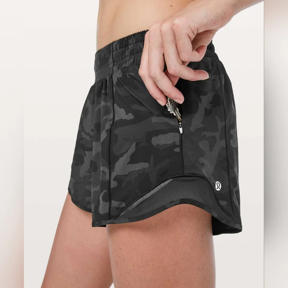 Lululemon Hotty Hot Lined Short *Long 4" (Incognito Camo Multi Grey/Black)